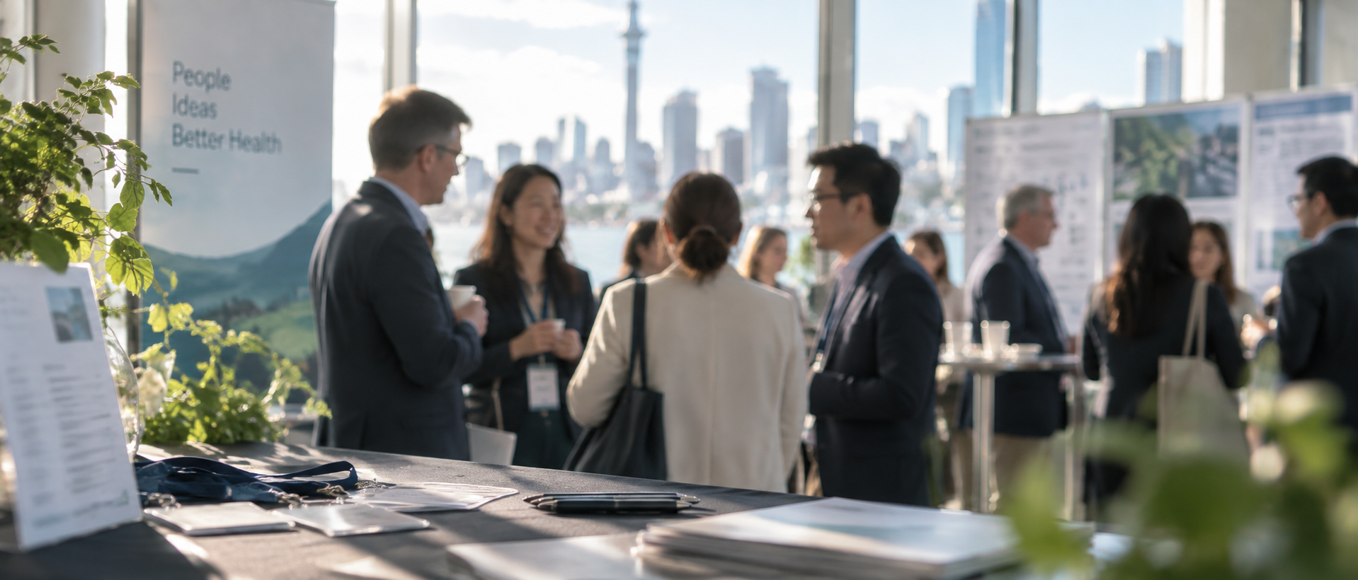 International professionals exchanging ideas at a scientific event